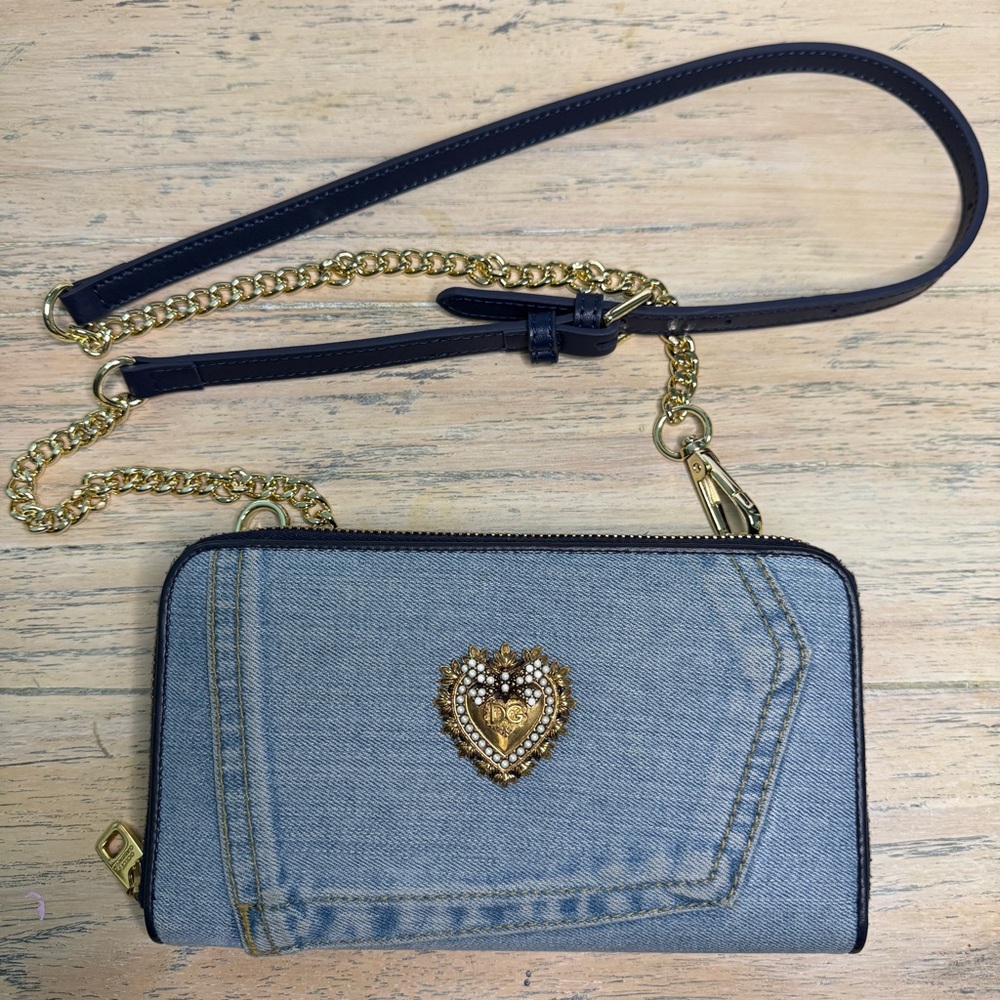 Dolce & Gabbana Denim Zipper Wallet On Chain - Picture 3 of 6